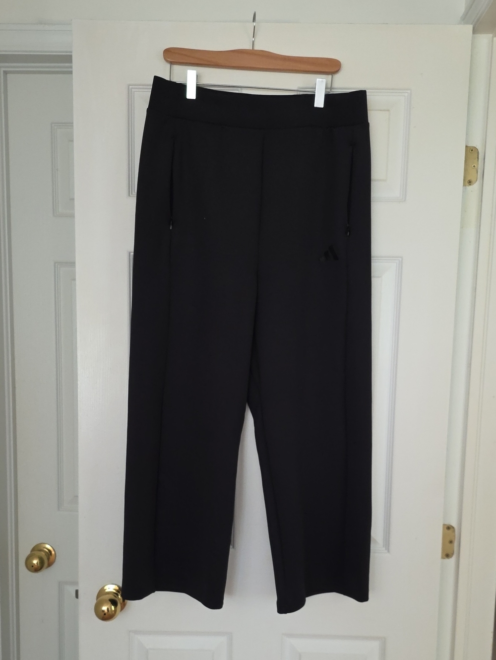 adidas Women's Black Wide-Leg Athletic Pants with Zip Pockets